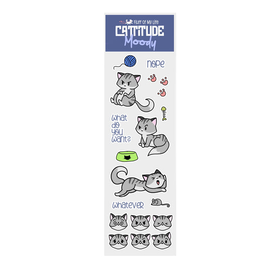 Sticker Sheet - Cattitude, Moody Cat (2" x 7")
