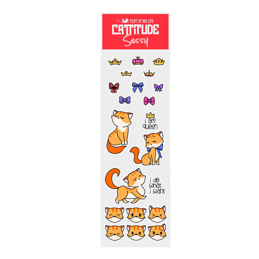 Sticker Sheet - Cattitude, Sassy Cat (2" x 7")