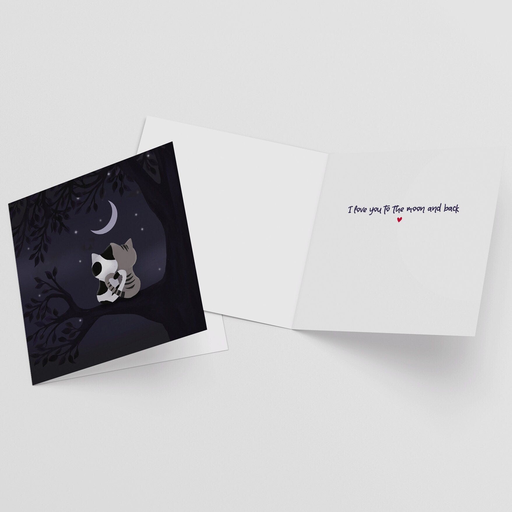 Valentines Day Card - Kitty Love in the Moonlight, &quot;I Love You to the Moon & Back&quot; - Greeting Card, Greeting Cards/Postcards, Greeting & Note Cards