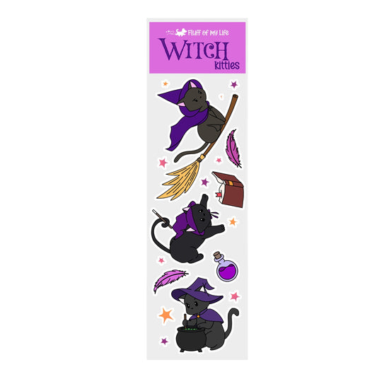 Sticker Sheet - Witch Kitties (2&quot; x 7&quot;), Sticker Sheet, Decorative Stickers