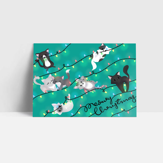 Christmas Postcard - Christmas Light Kitties