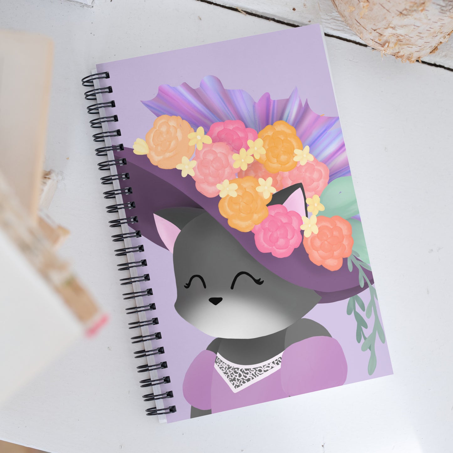 Vintage Floral Hat Kitty Notebook