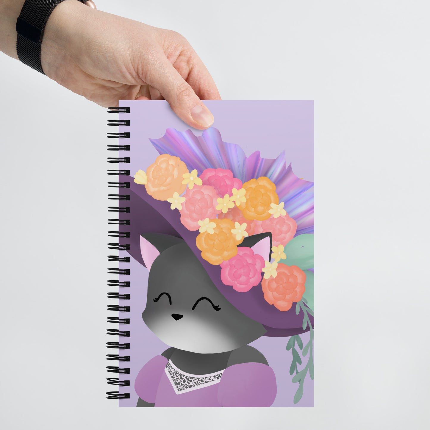 Vintage Floral Hat Kitty Notebook