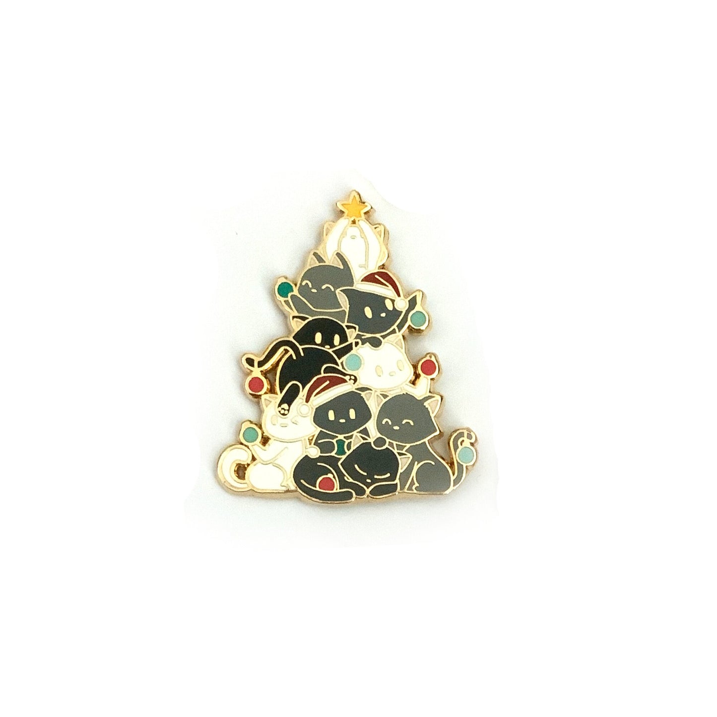 Oh Kitty Tree Pin, Red & Green