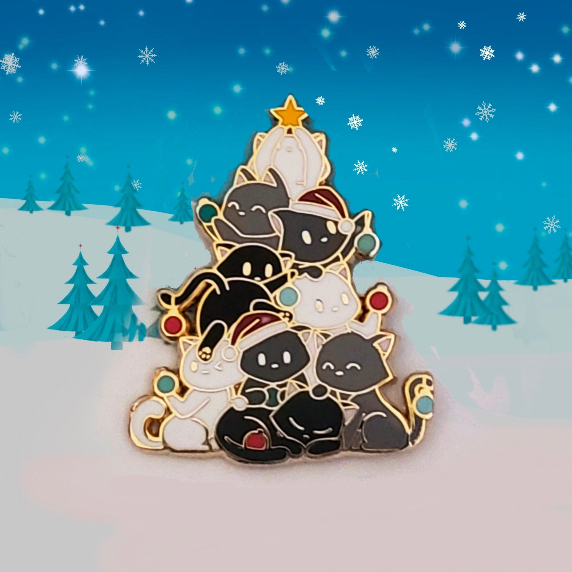 Oh Kitty Tree - Cute Christmas Cat Enamel Pin, Pins,