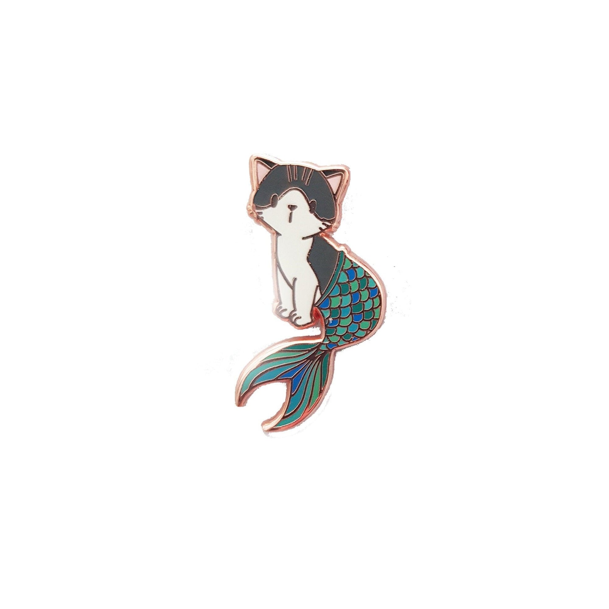 Purrmaid I - Small Enamel Pin (Cat Mermaid, Grey Tabby Cat with Aqua/Green/Blue Tail), Pins, Brooches & Lapel Pins