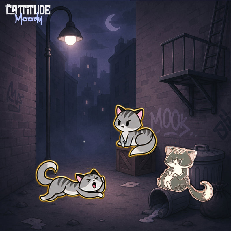 Cattitude Moody Cat - Set of 3 Pins