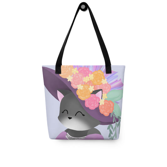 Fancy Kitty with Vintage Floral Hat Tote Bag