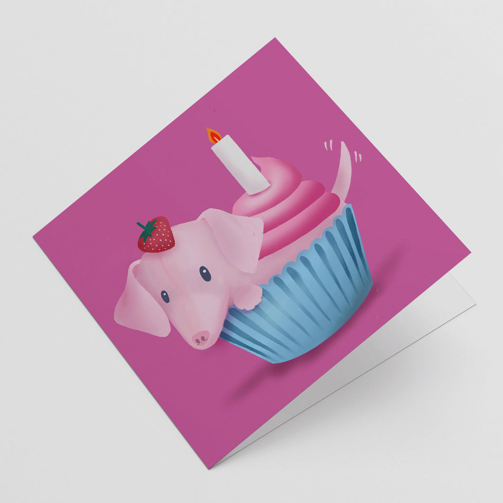 Piglet the Cupcake Puppy - Birthday Greeting Card