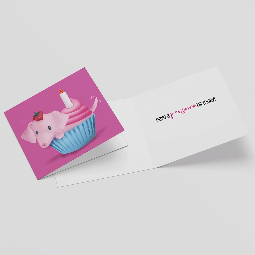 Piglet the Cupcake Puppy - Birthday Greeting Card