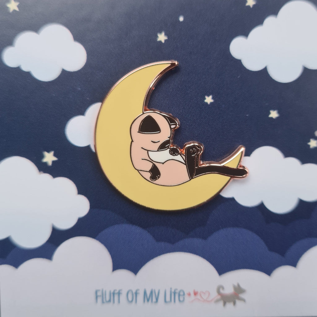 Sleeping Kitty on Moon Pin