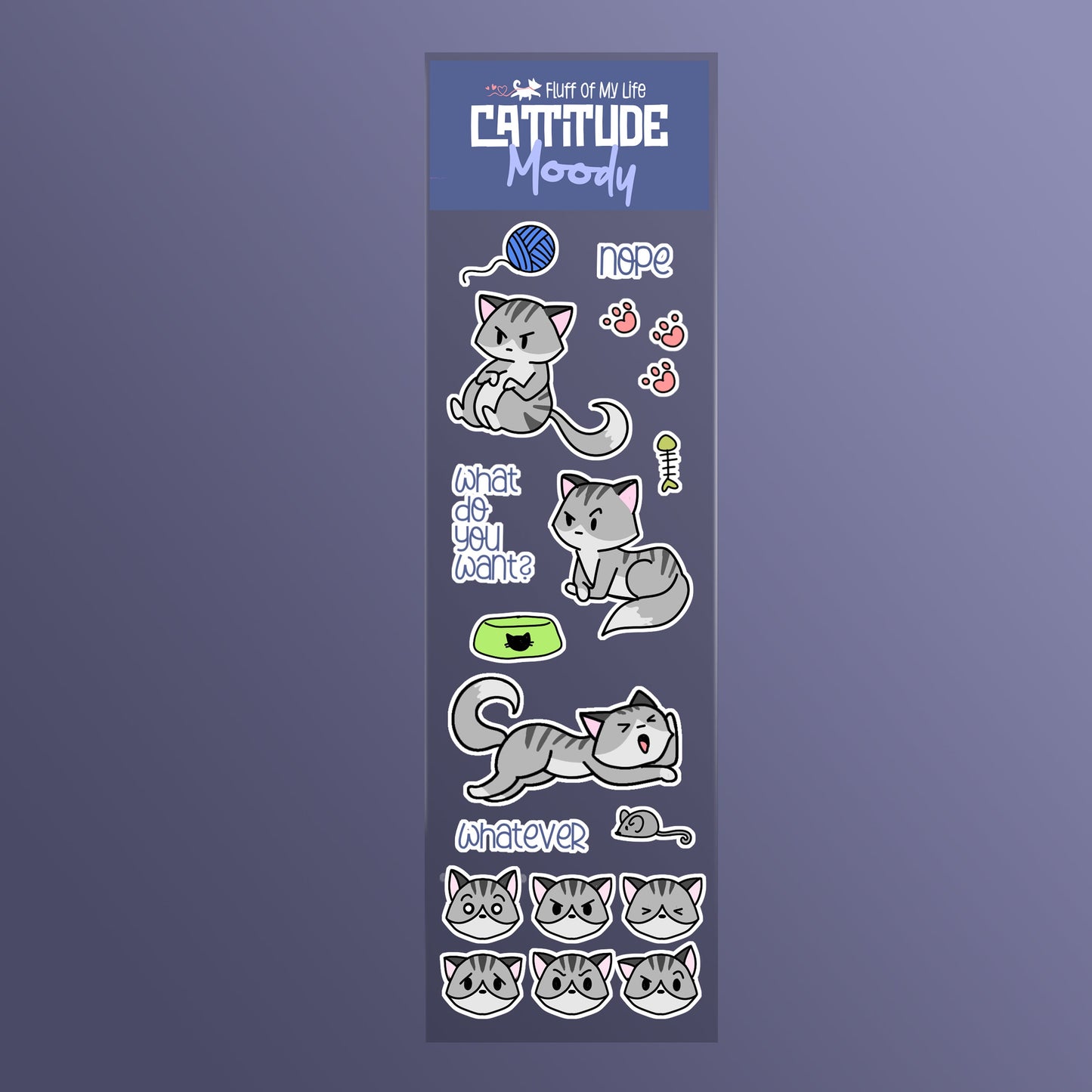 Sticker Sheet - Cattitude, Moody Cat