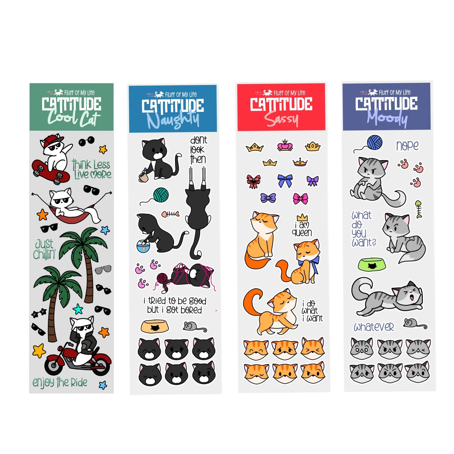 Sticker Sheet - Cattitude, Cool Cat (2" x 7")