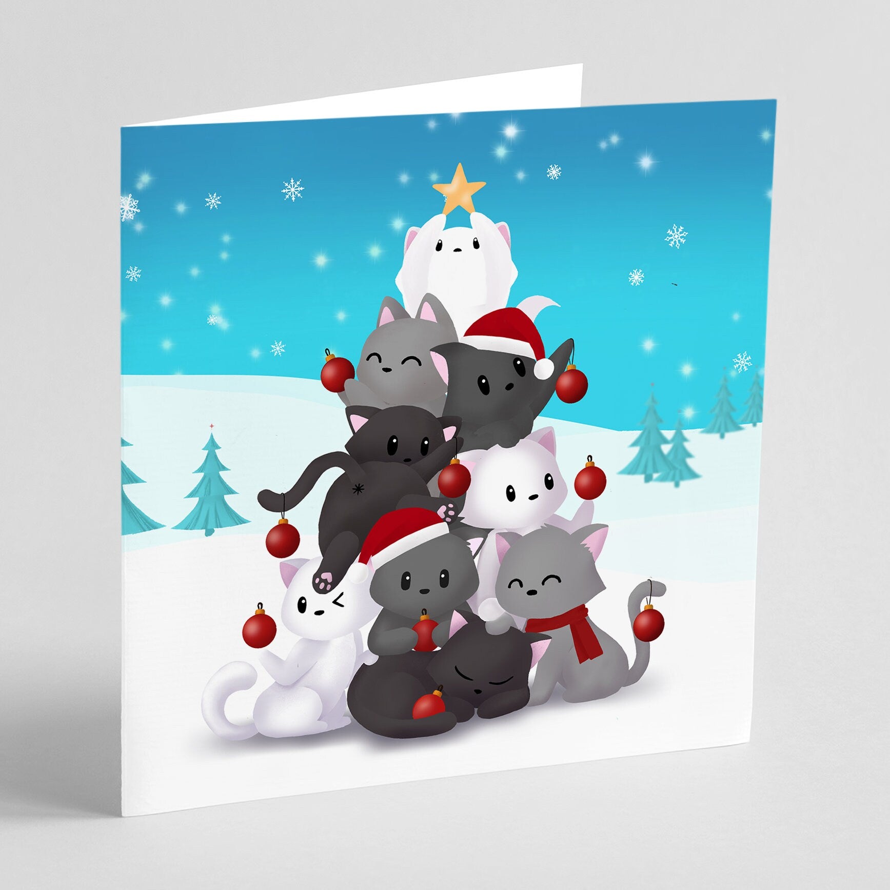 Christmas Greeting Card - Oh Kitty Tree II