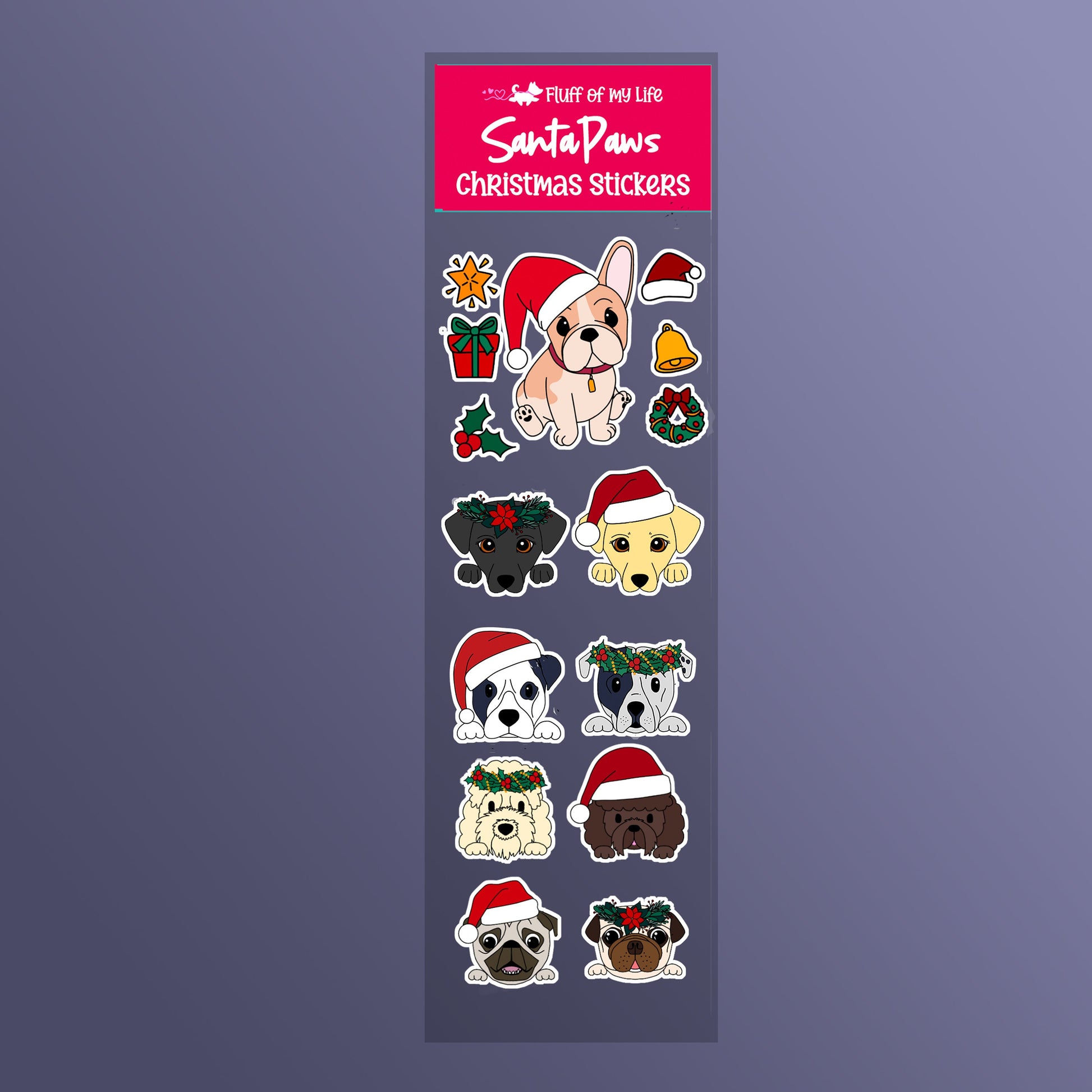 Sticker Sheet - Christmas, Santa Paws (2" x 7")