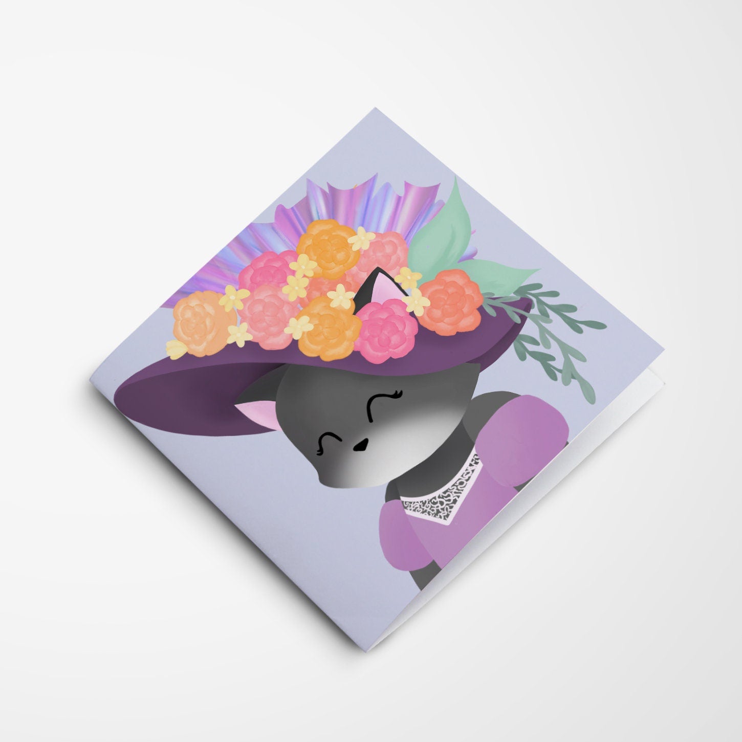 Kitty in a Vintage Floral Hat - Any Occasion Greeting Card