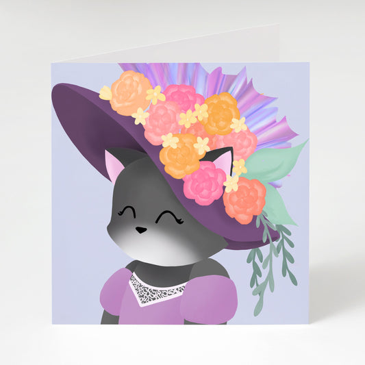 Mother's Day Greeting Card - Vintage Floral Hat Kitty