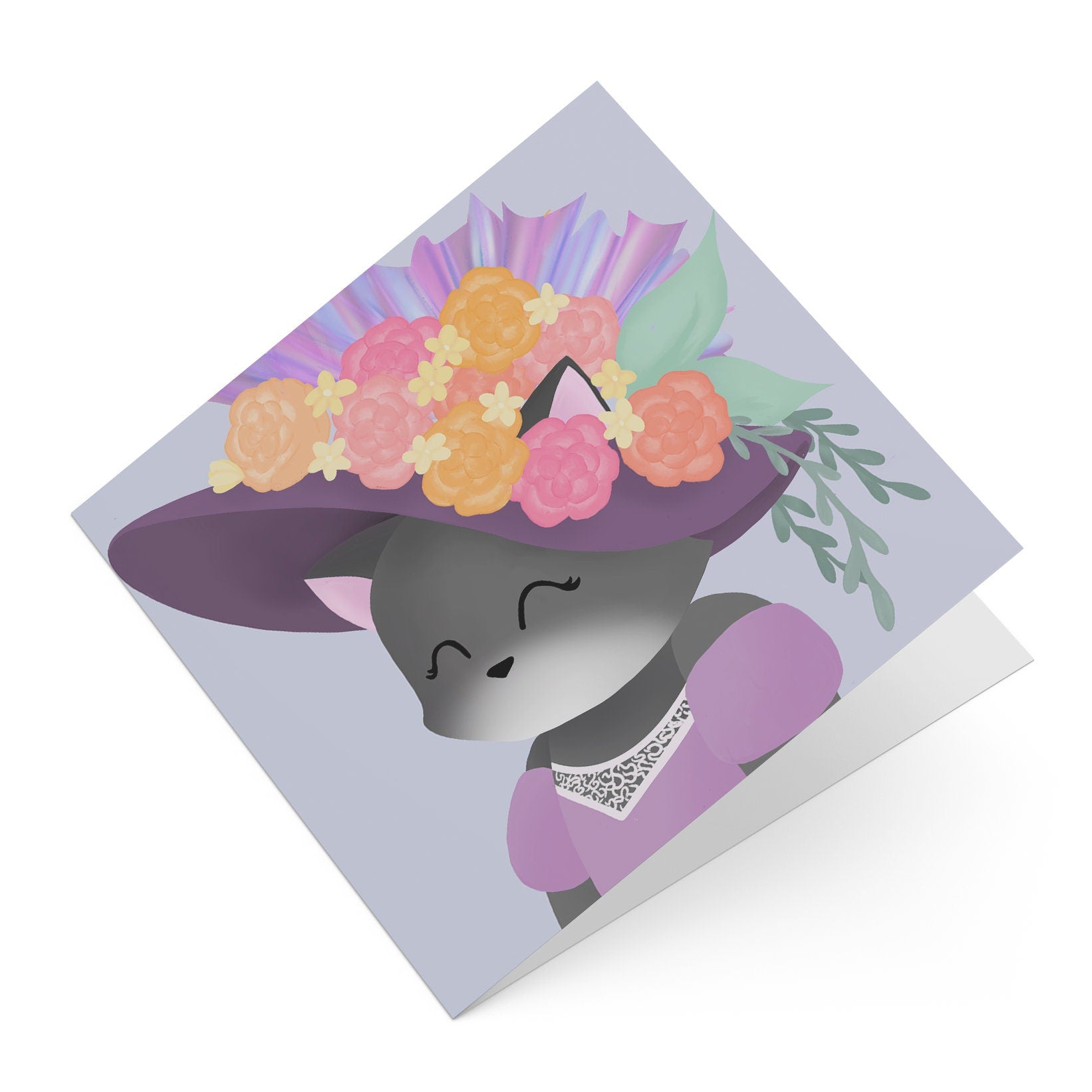 Kitty in a Vintage Floral Hat - Any Occasion Greeting Card