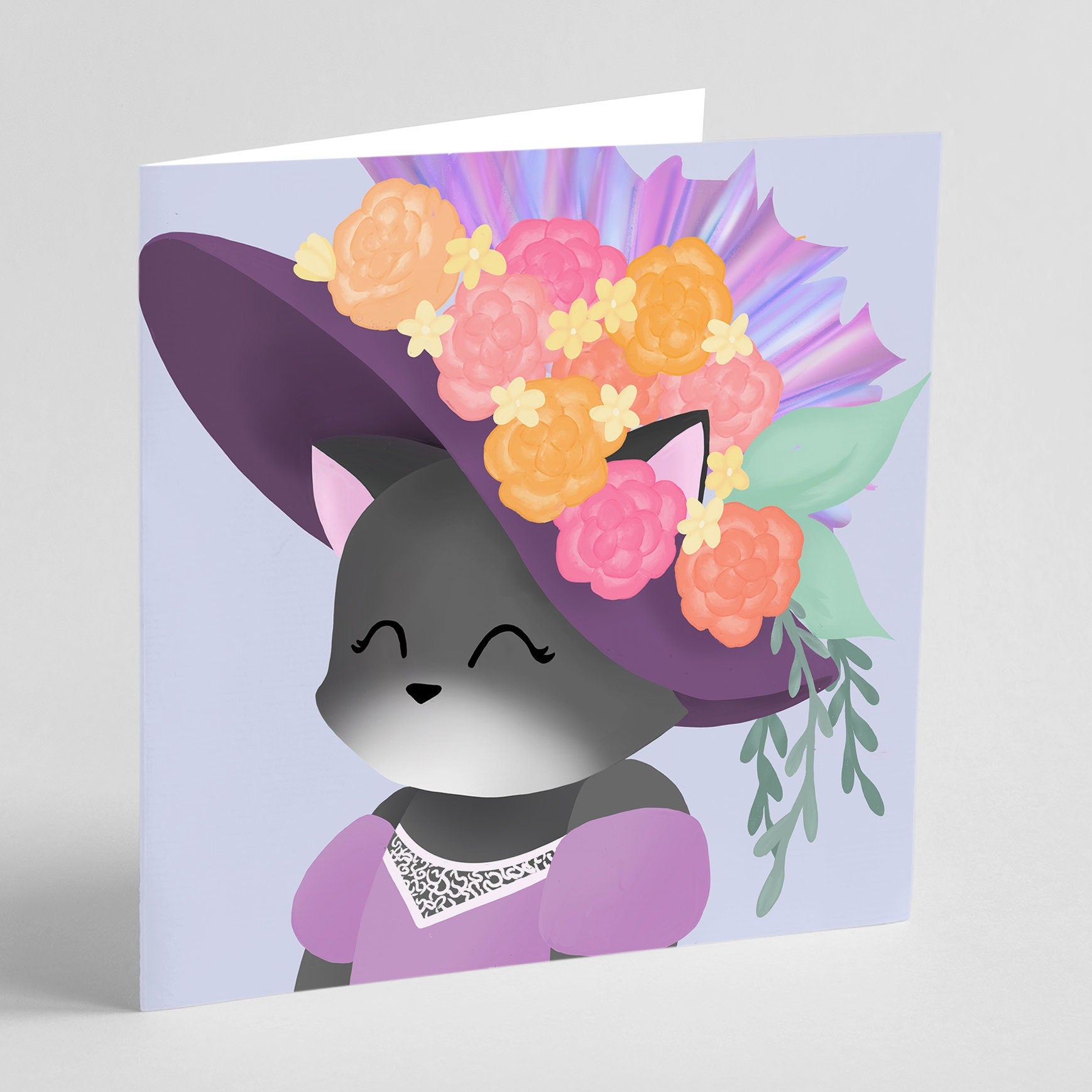 Mother's Day Greeting Card - Vintage Floral Hat Kitty