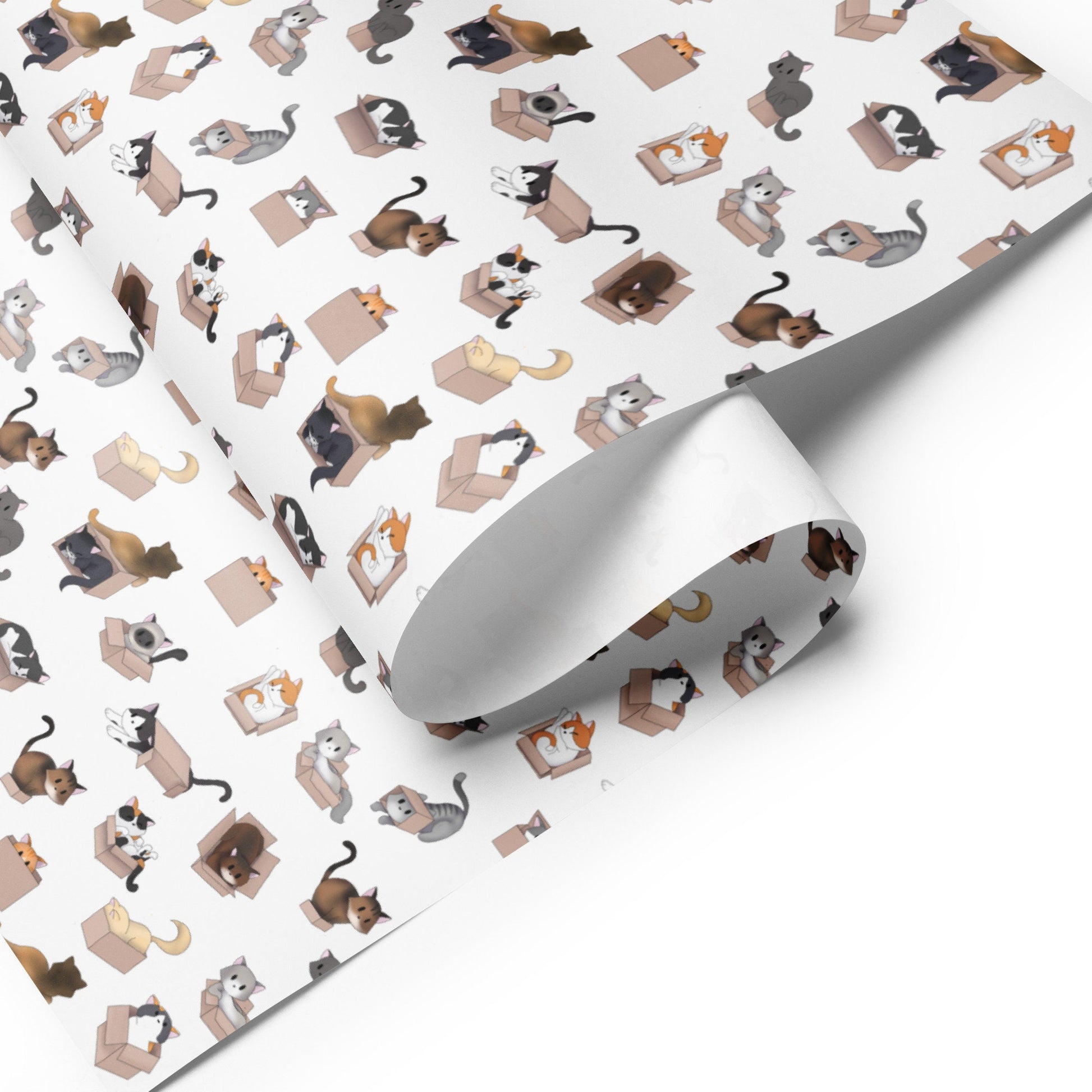 Kitty in a Box Pattern (White) - Wrapping paper sheets