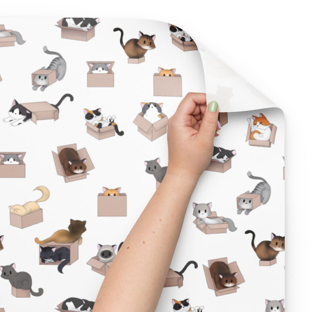 Kitty in a Box Pattern (White) - Wrapping paper sheets