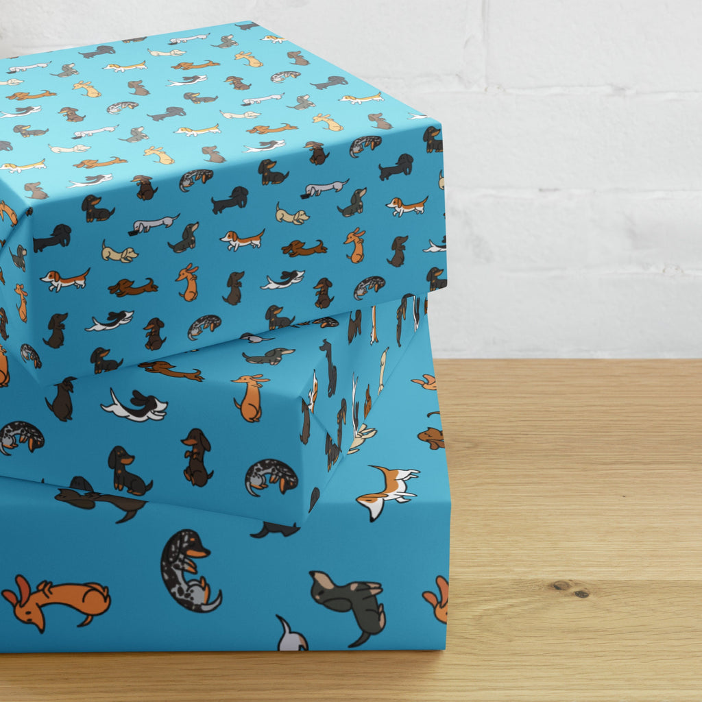 Cute Dachshunds Pattern (Blue) - Wrapping paper sheets