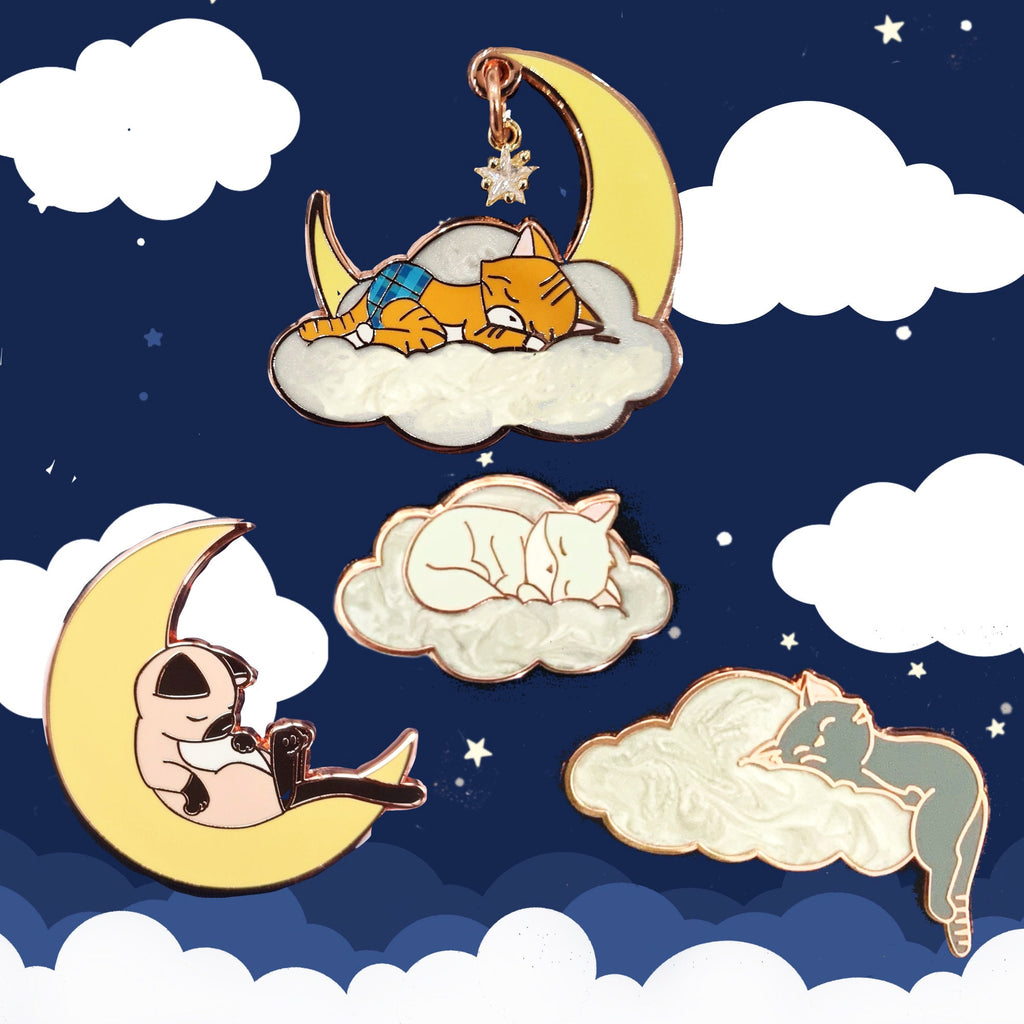 Sleeping Kitties, Set of 4 Pins