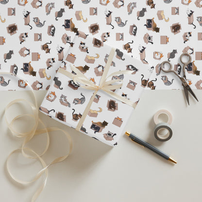 Kitty in a Box Pattern (White) - Wrapping paper sheets