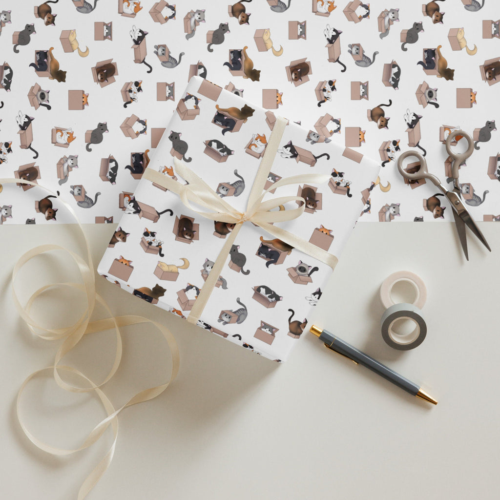 Kitty in a Box Pattern (White) - Wrapping paper sheets