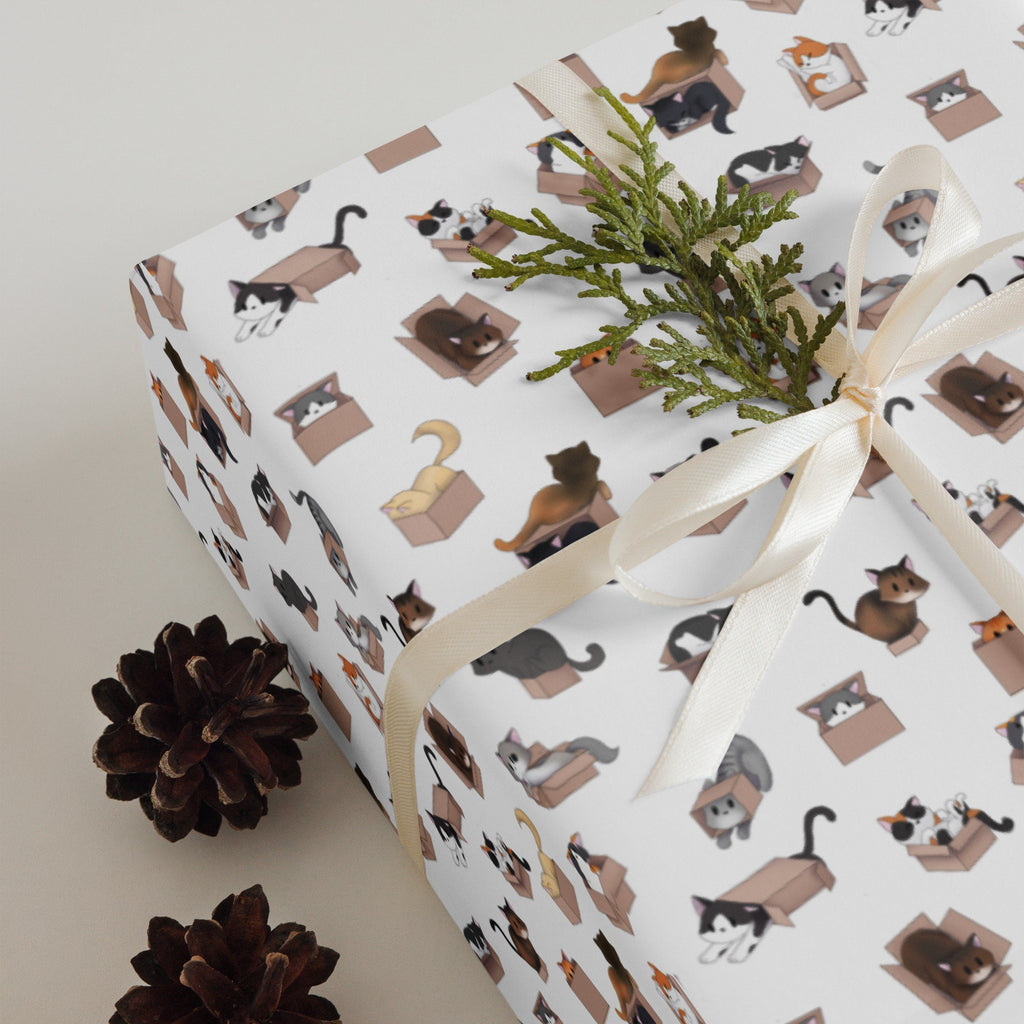 Kitty in a Box Pattern (White) - Wrapping paper sheets