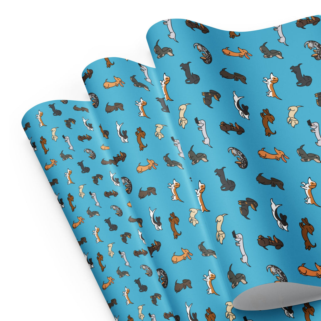 Cute Dachshunds Pattern (Blue) - Wrapping paper sheets