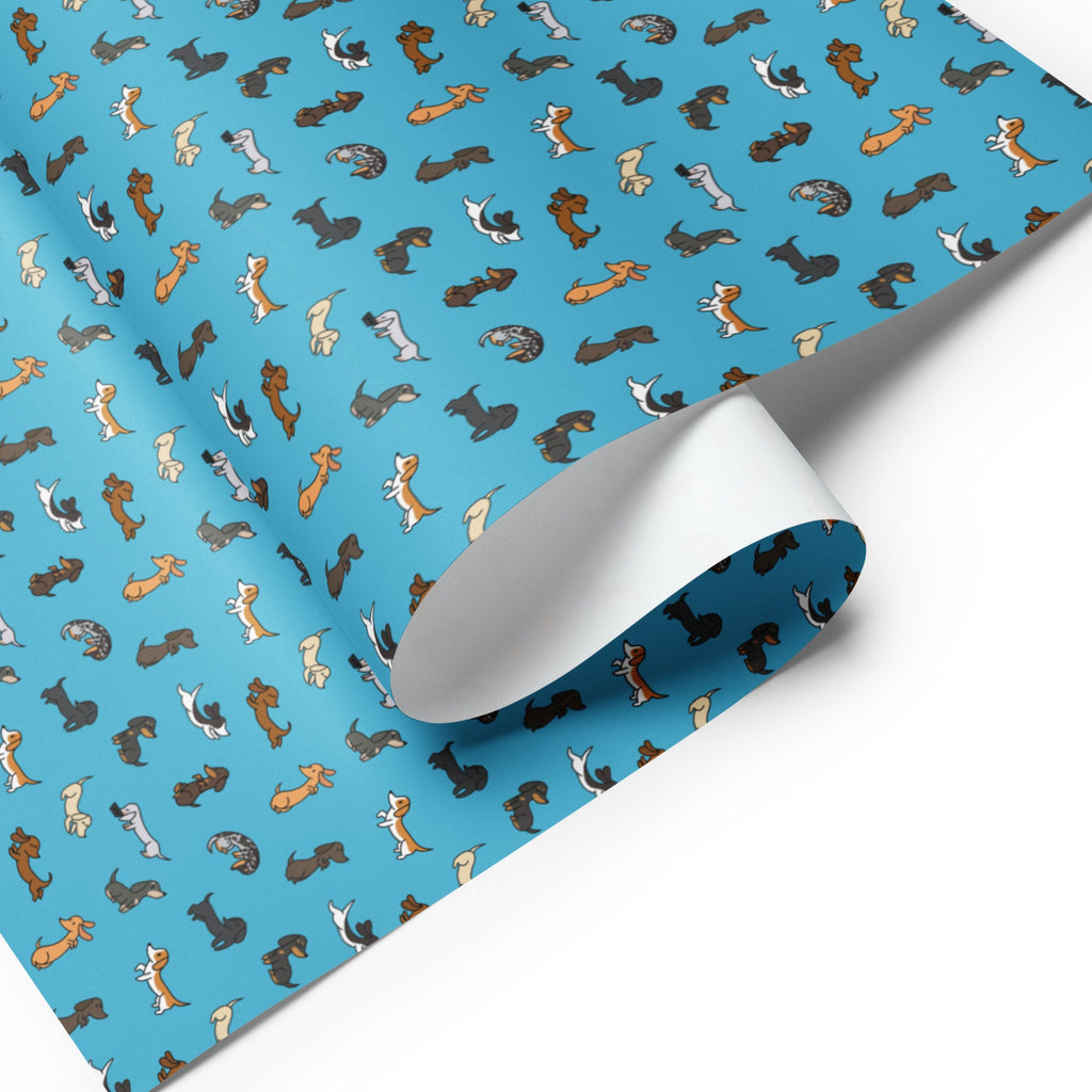 Cute Dachshunds Pattern (Blue) - Wrapping paper sheets