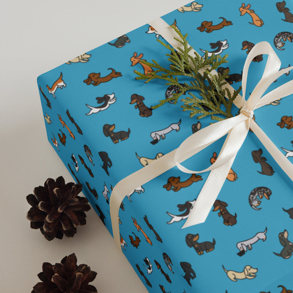 Cute Dachshunds Pattern (Blue) - Wrapping paper sheets