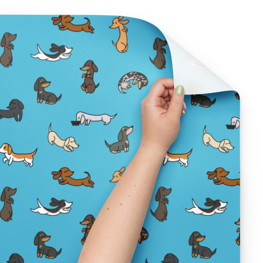 Cute Dachshunds Pattern (Blue) - Wrapping paper sheets