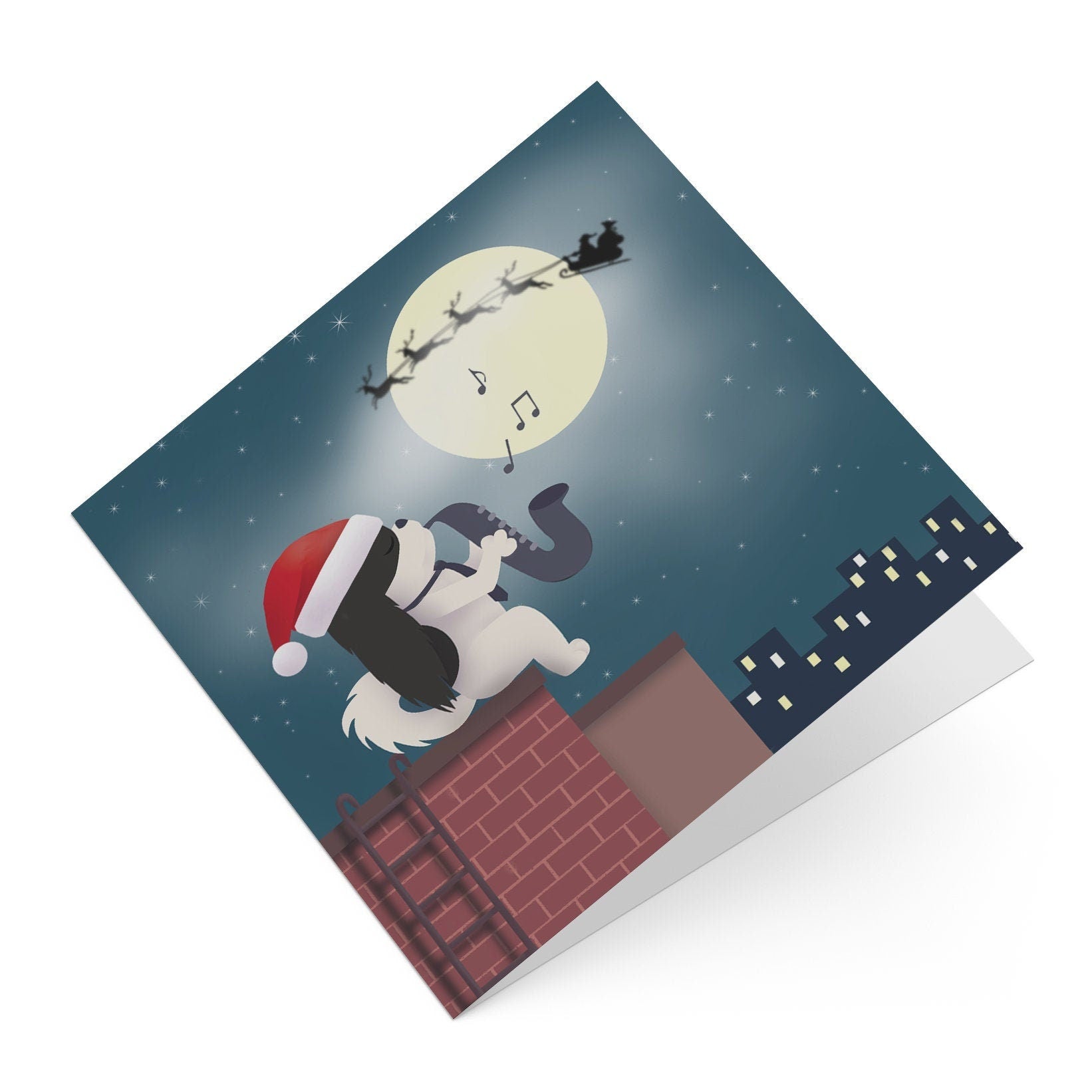 Holiday Greeting Card - Xmas Eve on the Rooftop (Christmas Greeting Cards, Charity Christmas Card, Cute Dog Card), Greeting Cards/Postcards, Greeting & Note Cards