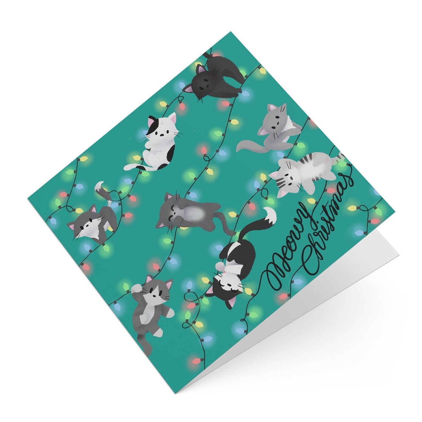 Holiday Greeting Card - Xmas Light Kitties (Christmas Greeting Cards, Charity Christmas Card, Cute Dog Card), Greeting Cards/Postcards, Greeting & Note Cards