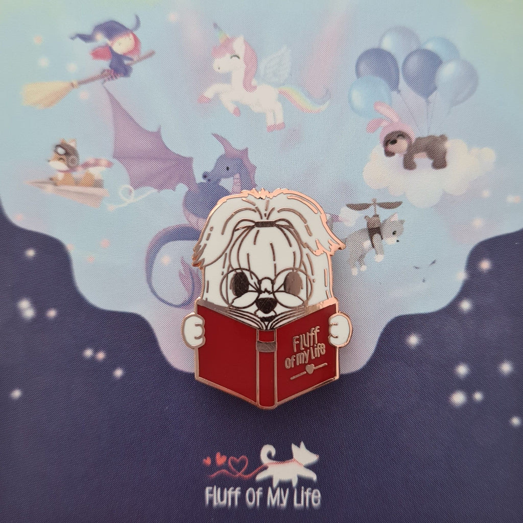 Abby the Maltese Dog Reading Book - Small Enamel Pin | I Love to Read, I Love Books, Book Lover, Pins, Brooches & Lapel Pins