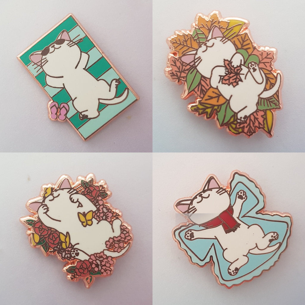 Kitties in Season Collection - Winter, Spring, Summer, Autumn (Set of 4 Enamel Pins), Pins, Brooches & Lapel Pins