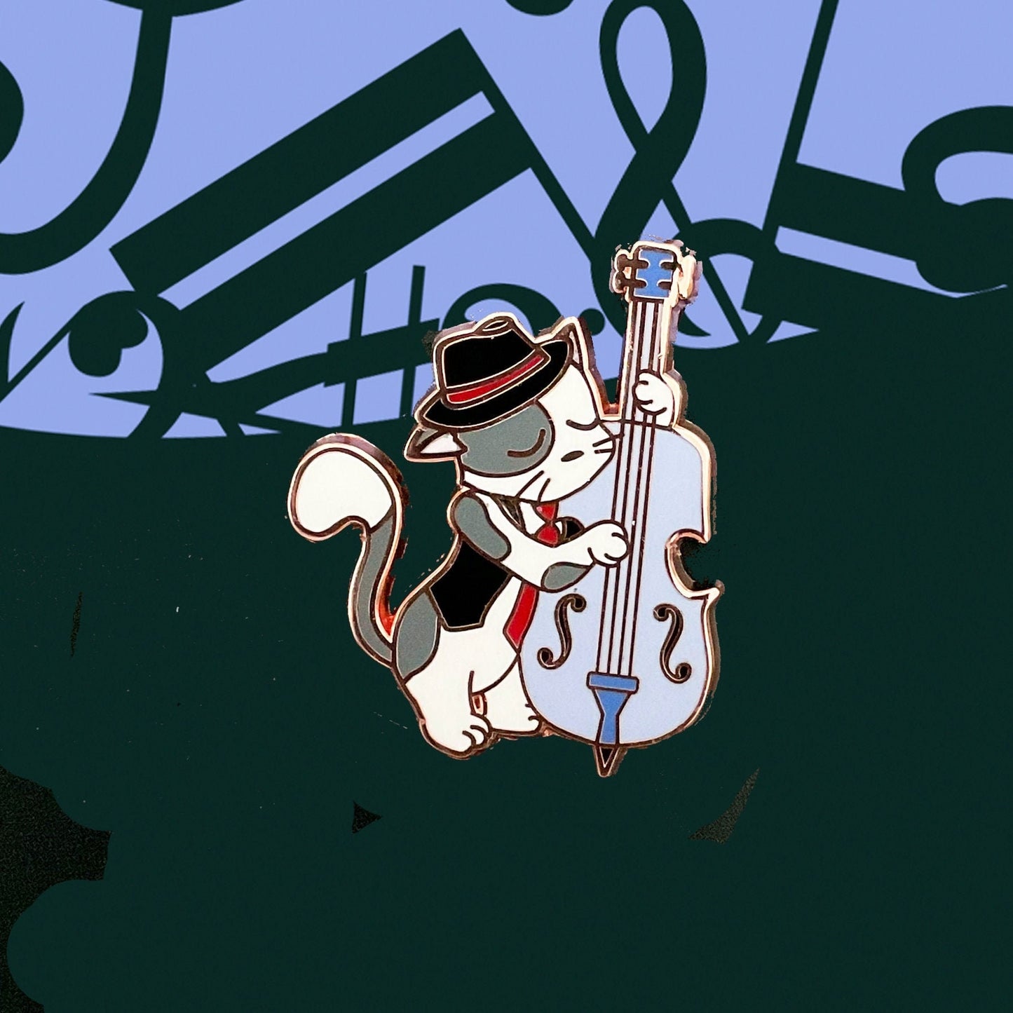 Jazz Kitties Collection - Double Bass Kitty - Small Enamel Pin (All Fluffed Up Pin & Sticker Club), Pins, Brooches & Lapel Pins