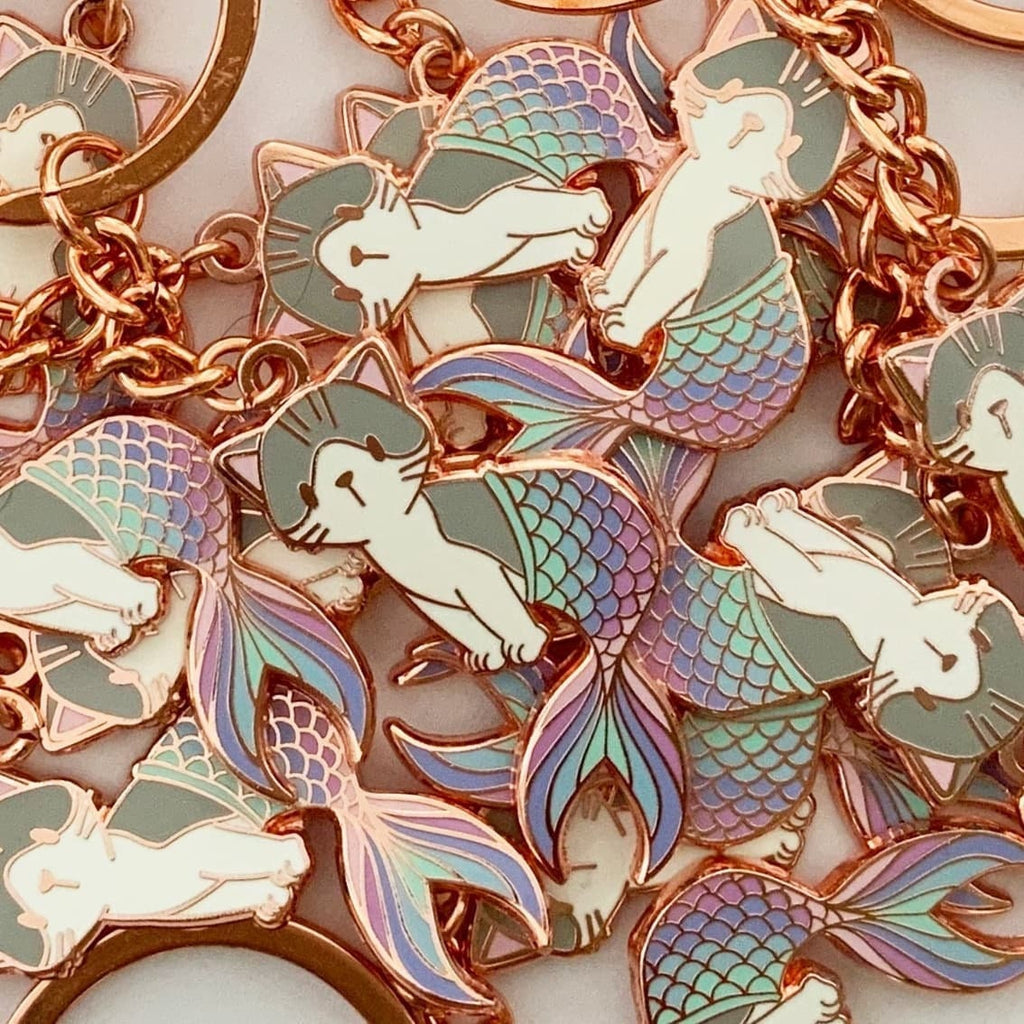 Pastel Purrmaid Set (Enamel Pin, Keychain & Sticker), Pins, Keychains