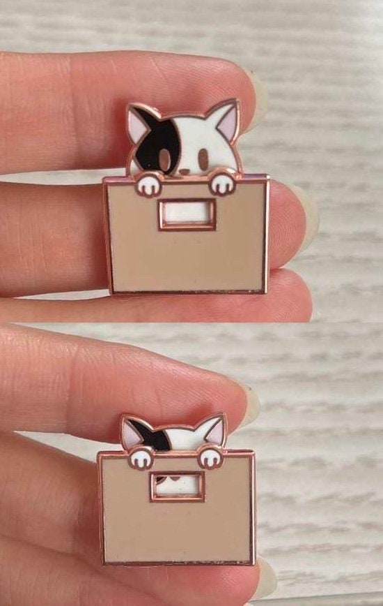 Interactive Slider Enamel Pin - Kitty-in-a-Box Collection, Peekaboo Cat, Pins, Brooches & Lapel Pins