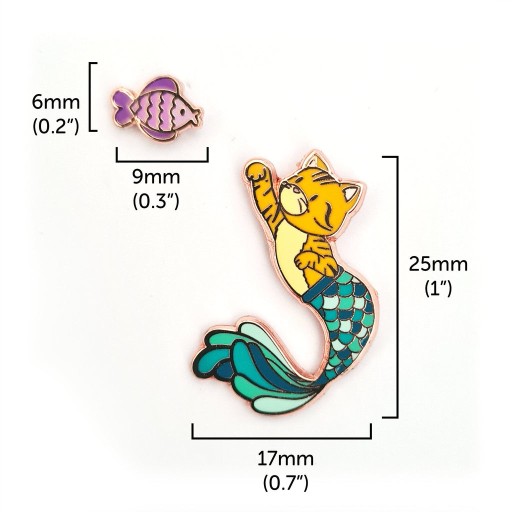 Purrman Jude (Purrmaid of the Month, January 2002)- Small Enamel Pin + Bonus Fishy Mini Pin, Charity Pin, Pins, Brooches & Lapel Pins