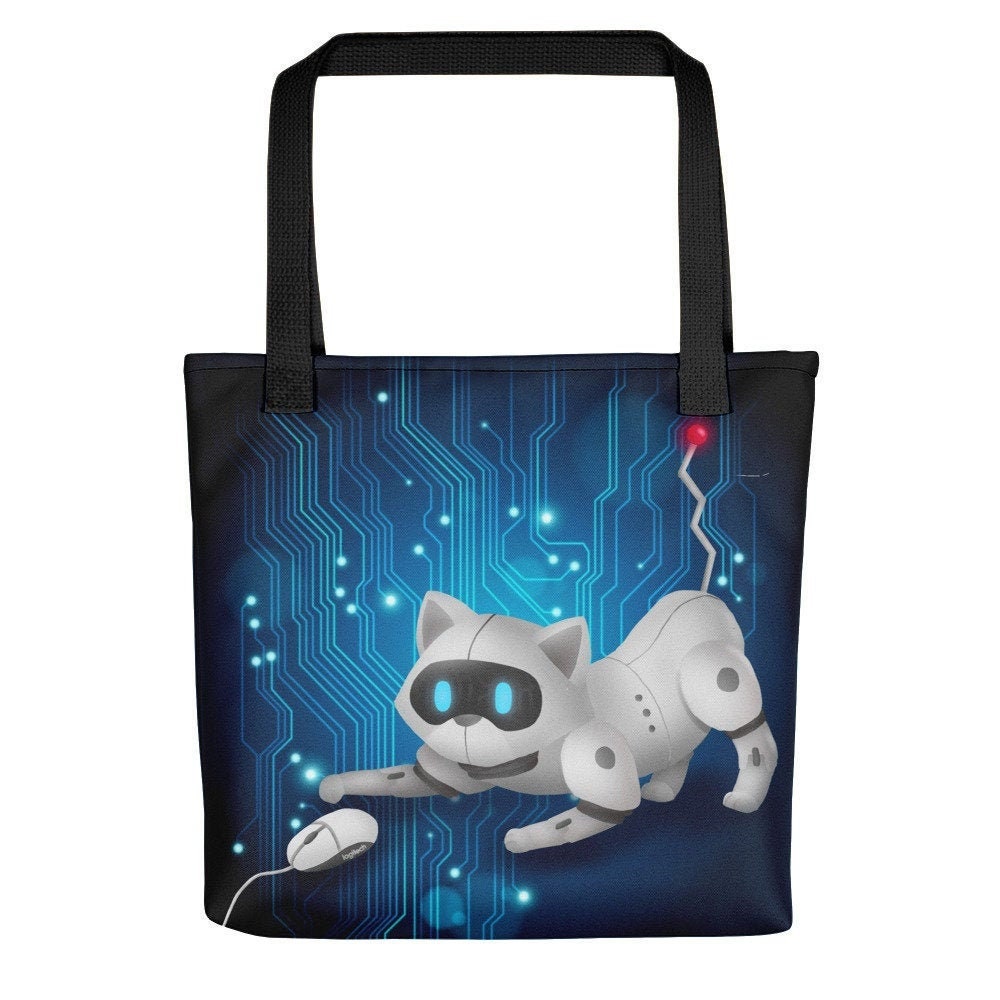 Robokitty Tote bag (via Printful), Bags, Shopping Totes