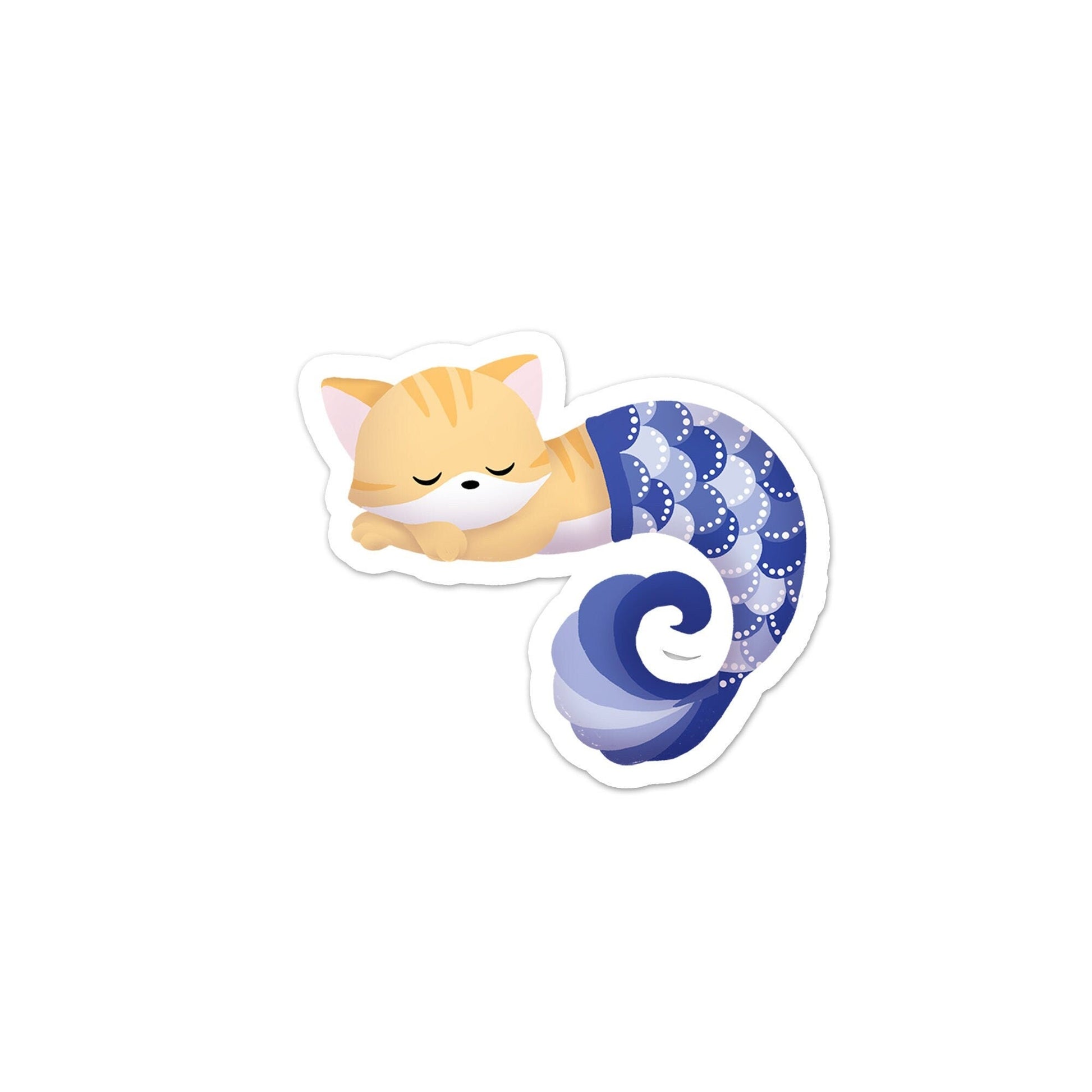 Sleeping Purrmaid (Ginger Tabby with Lilac/Purple Mermaid Tail) - Vinyl Sticker, Stickers, Decorative Stickers