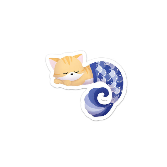 Sleeping Purrmaid (Ginger Tabby with Lilac/Purple Mermaid Tail) - Vinyl Sticker, Stickers, Decorative Stickers