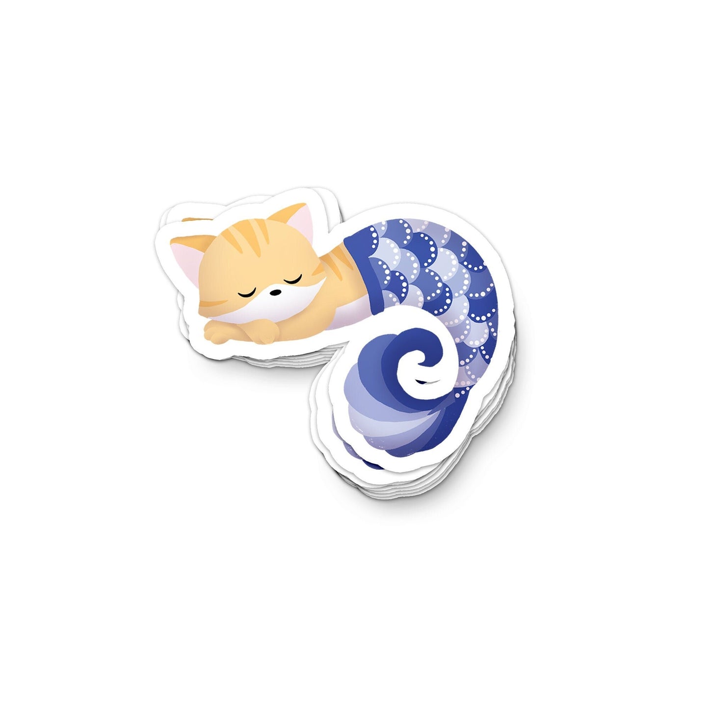 Sleeping Purrmaid (Ginger Tabby with Lilac/Purple Mermaid Tail) - Vinyl Sticker, Stickers, Decorative Stickers