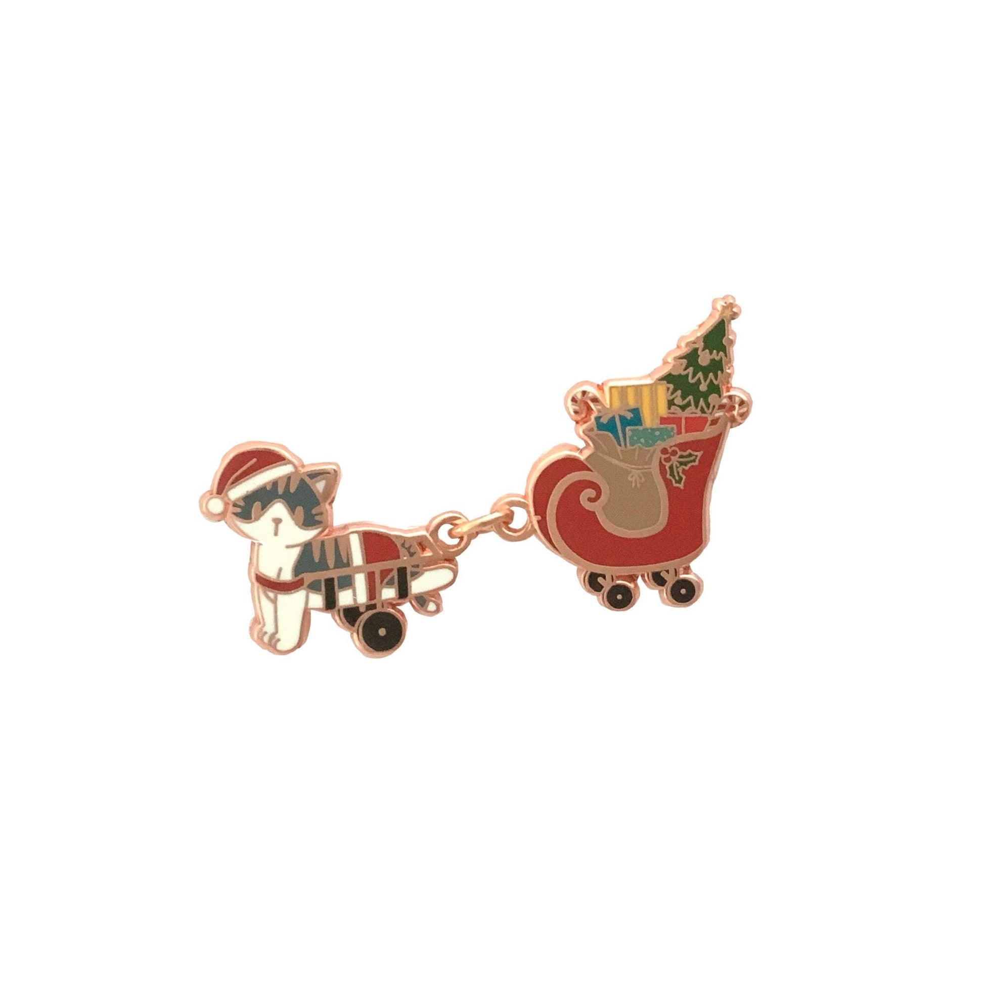 Santa Paws - Cute Christmas Cat Enamel Pin, Special Needs at with Santa Sleigh, Pins, Brooches & Lapel Pins