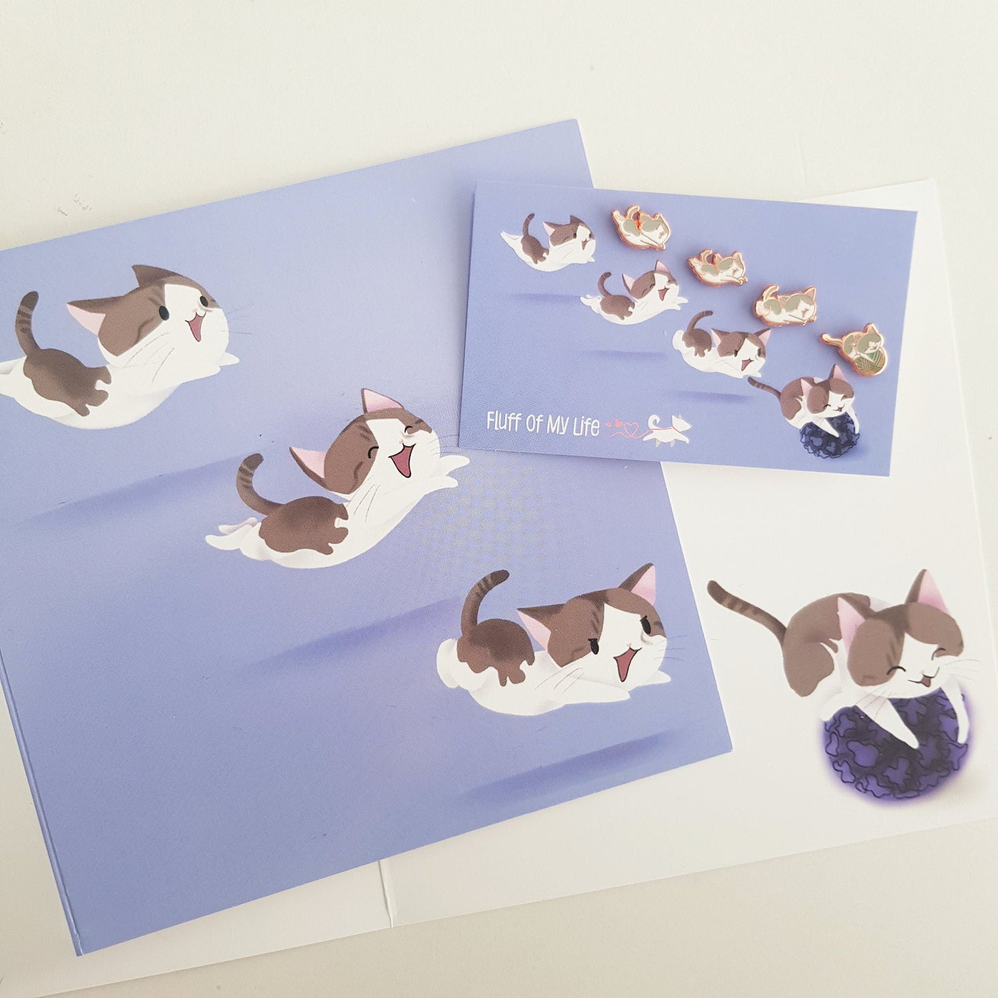Mac the Special Needs Cat & Crinkleball, Special Fluffs Greeting Card Collection (Any Occasion, Cat Illustration ), Greeting Cards/Postcards, Greeting & Note Cards