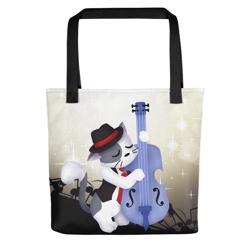 Jazz Kitty Double Bass Tote bag (via Printful), Bags, Shopping Totes