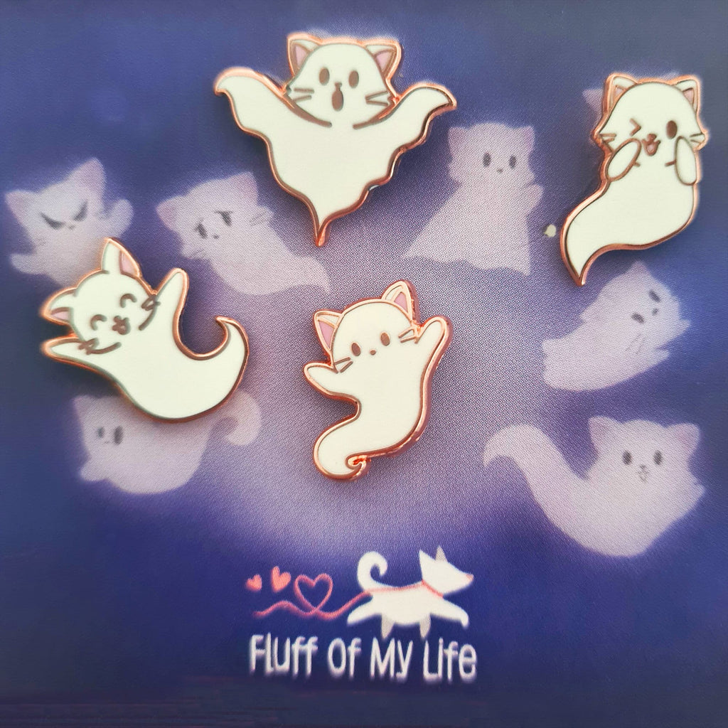 Ghost Kitty, Spooky - Tiny Enamel Pin, Mini Cat Pin, Halloween, Pins, Brooches & Lapel Pins